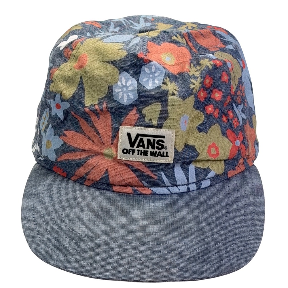 Vans Off The Wall Floral Print Snapback Hat Blue Multi Color 5 Panel Flat Brim